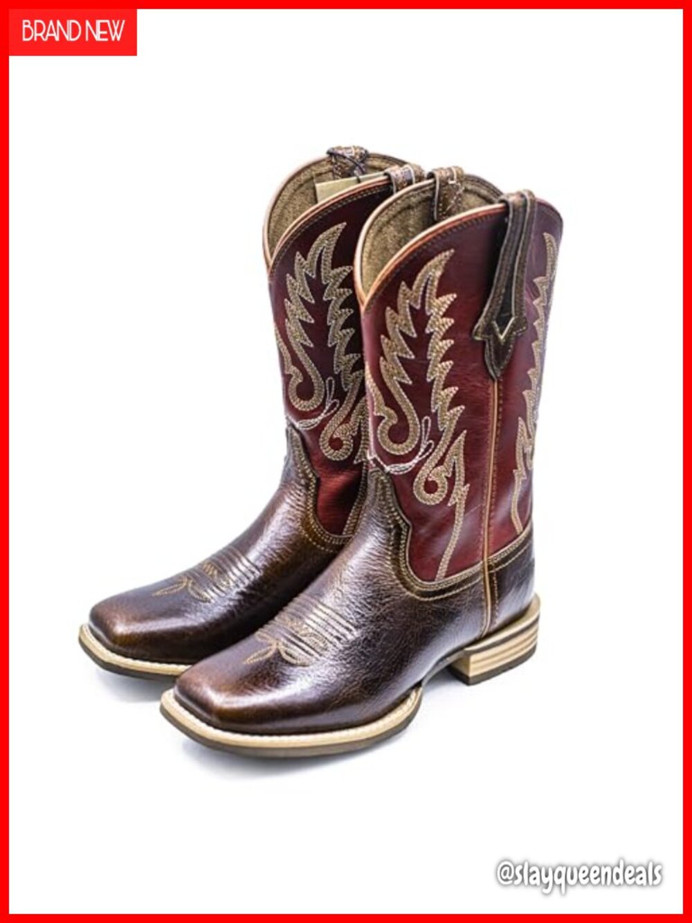 Full Grain Cowhide Western Cowboy Boots Square Toe Pull On Embroidered